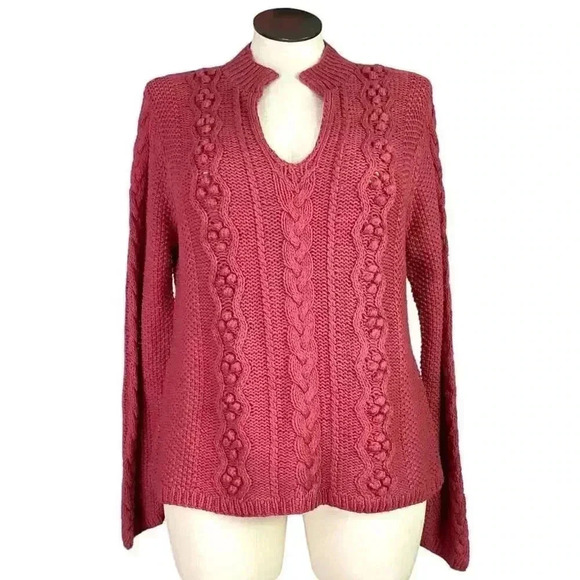WinterSilks Popcorn Cable Knit Women XL Sweater Pink Silk Blend Long Sleeve NEW - Picture 1 of 9